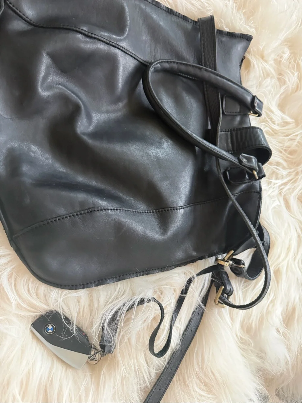 Artisan Genuine Cowhide Leather Tote Handbag with  Wristlet & Key Lanyard